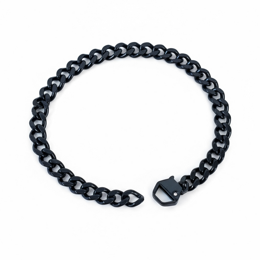 NUOVO Bikkembergs Bracciale Uomo Catena Groumette Acciaio Nero Finitura Lucida 21cm