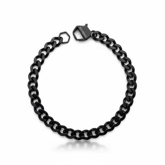 NUOVO Bikkembergs Bracciale Uomo Catena Groumette Acciaio Nero Finitura Lucida 21cm