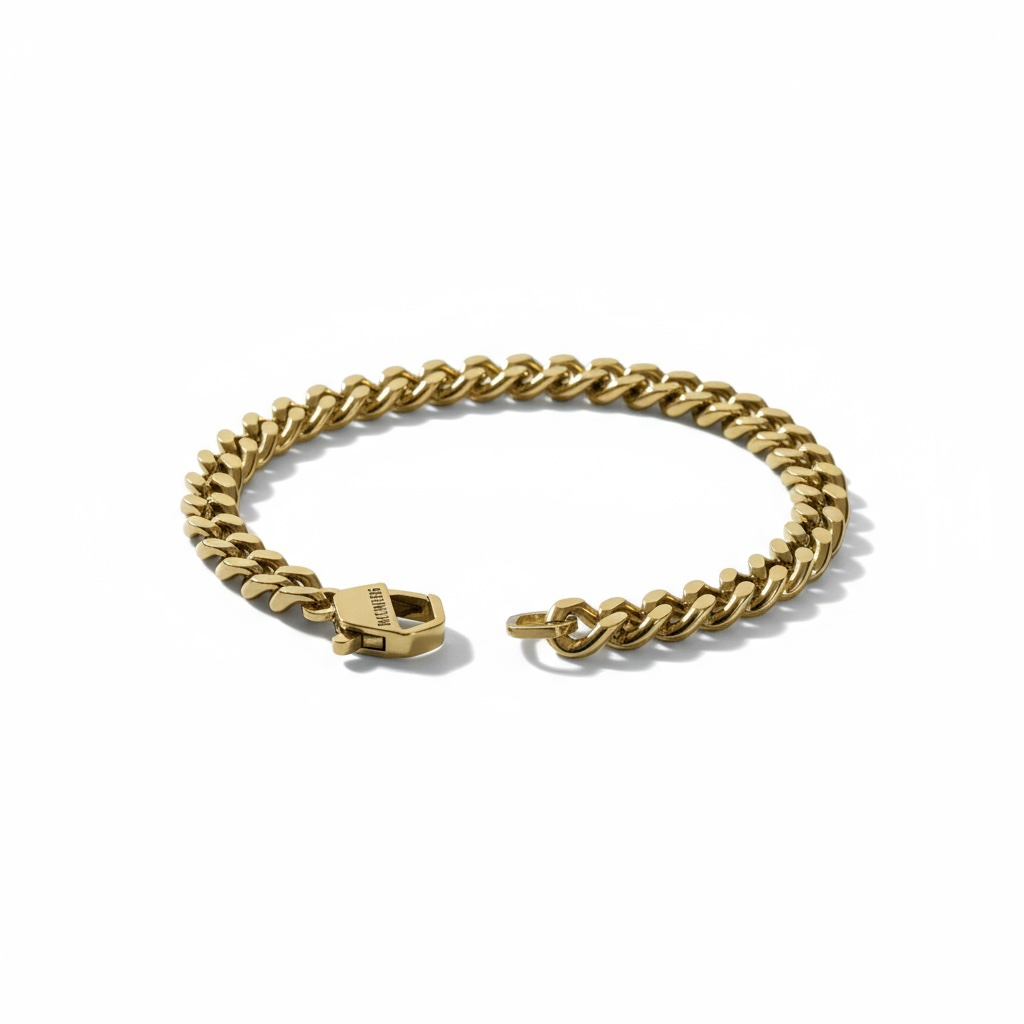 NUOVO Bikkembergs Bracciale Uomo Catena Groumette Acciaio Gold Finitura Lucida 21cm