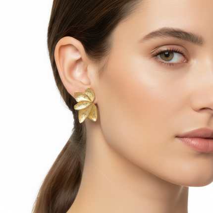 Orecchini Donna Shelly Acciaio Inossidabile Foglie Fiori Stud Gold