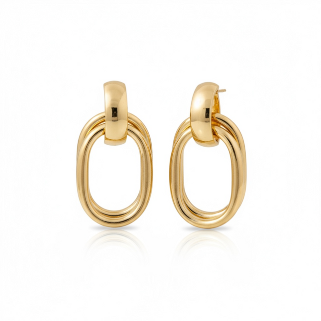 Orecchini Donna SHELLY Acciaio Cerchio Ovale Gold Pendenti Eleganti