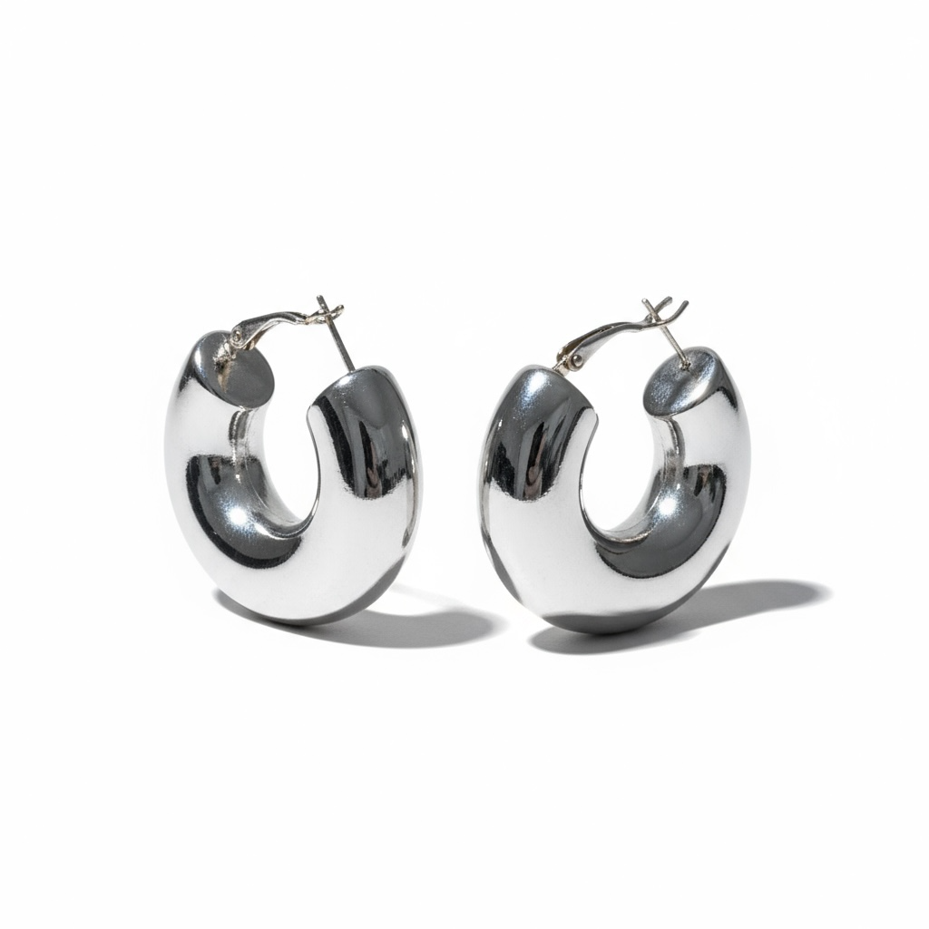 NUOVO Orecchini Donna Cerchio Silver Design Curvo Chunky Eleganti Gioielli