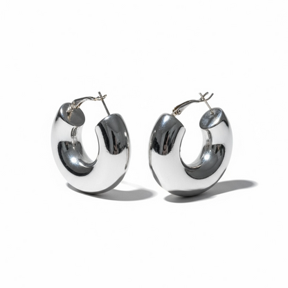 NUOVO Orecchini Donna Cerchio Silver Design Curvo Chunky Eleganti Gioielli