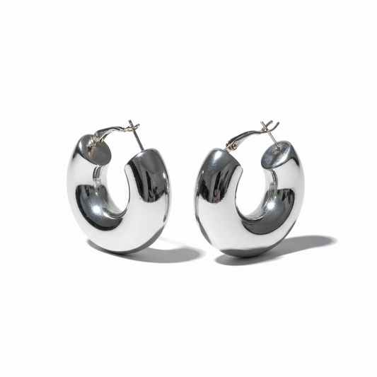 NUOVO Orecchini Donna Cerchio Silver Design Curvo Chunky Eleganti Gioielli