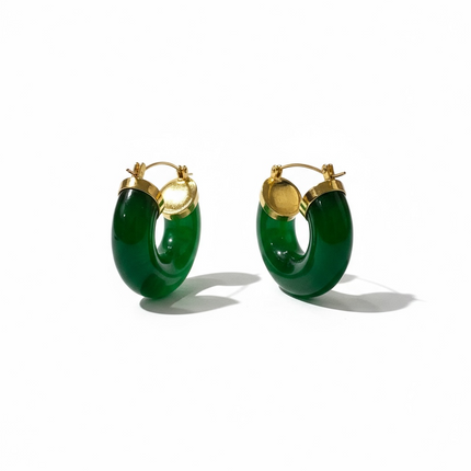 Orecchini Donna Shelly Cerchio Acciaio Resina Verde Avorio Clip Gold