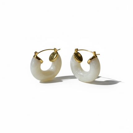 Orecchini Donna Shelly Cerchio Acciaio Resina Verde Avorio Clip Gold