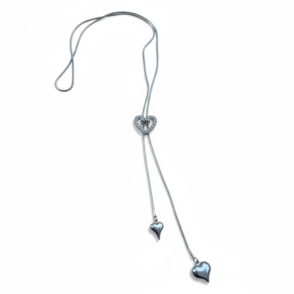 NUOVO Shelly Collana Donna Saliscendi Acciaio Inox Cuore Strass Bianchi Elegante