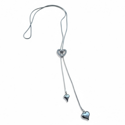 NUOVO Shelly Collana Donna Saliscendi Acciaio Inox Cuore Strass Bianchi Elegante