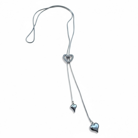 NUOVO Shelly Collana Donna Saliscendi Acciaio Inox Cuore Strass Bianchi Elegante