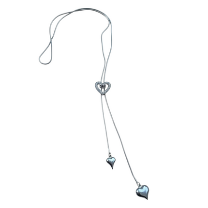 Collana Donna Shelly Saliscendi Acciaio Inox Cuore Strass Regolabile 55cm