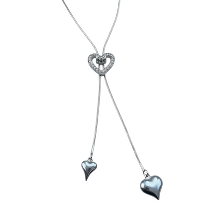 Collana Donna Shelly Saliscendi Acciaio Inox Cuore Strass Regolabile 55cm