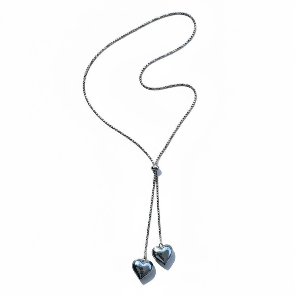 NUOVO Shelly Collana Donna Saliscendi Acciaio Inox Cuore Lunghezza Regolabile Elegante