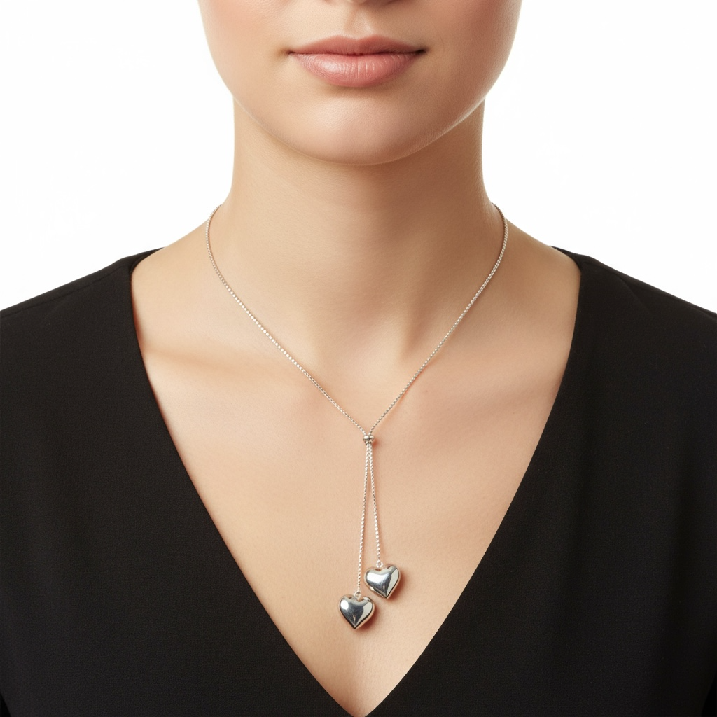 NUOVO Shelly Collana Donna Saliscendi Acciaio Inox Cuore Lunghezza Regolabile Elegante