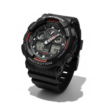 NUOVO Casio G-Shock Orologio Uomo Sportivo Nero Rosso Multifunzione GA100-1A4ER