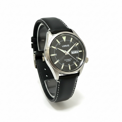 Orologio Uomo Lorus Automatico Day Date 10 Bar Acciaio Cinturino Pelle Nera