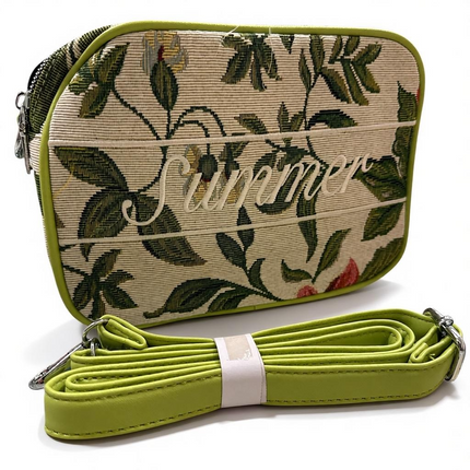 Borsa tracolla verde canvas dettaglio manici chiusura zip donna
