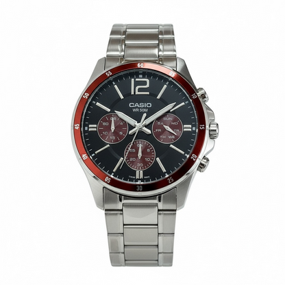 Orologio Uomo Casio Acciaio Multifunzione Ghiera Rossa MTP-1374D-5AVDF