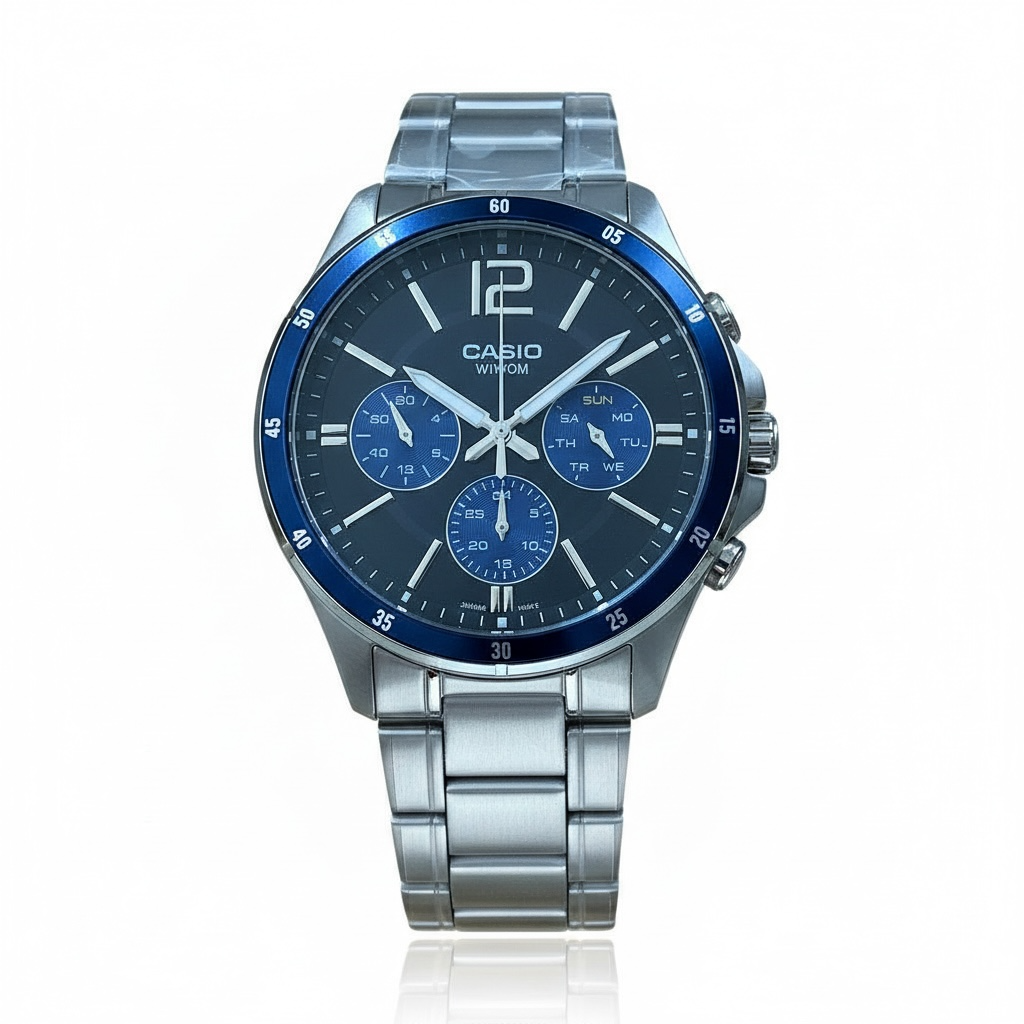 Orologio Uomo Casio Acciaio Multifunzione Ghiera Blu MTP-1374D-2AVDF