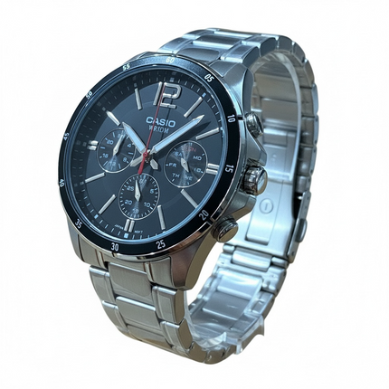 Orologio Uomo Casio MTP-1374D Acciaio Ghiera Nera Quadrante Nero Multifunzione WR50M
