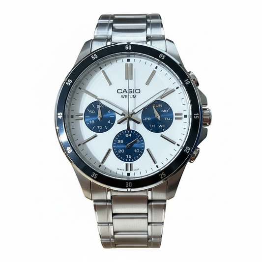 Orologio Uomo Casio Acciaio Multifunzione Quadrante Bianco MTP-1374D-7A2VDF