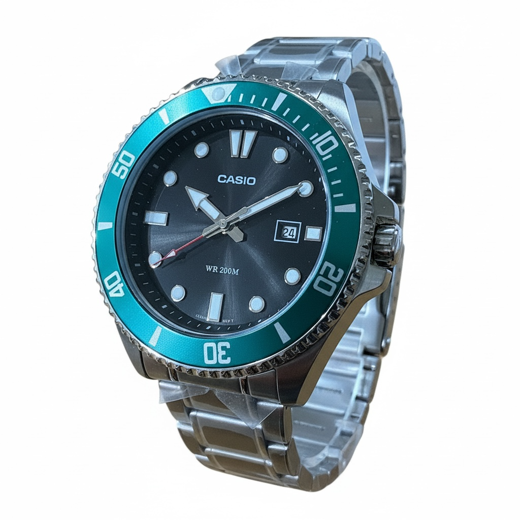 Orologio Uomo Casio Acciaio Analogico Ghiera Verde Rotante MDV-107D-3AVDF