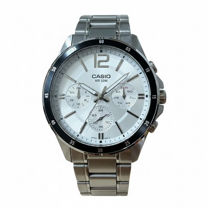 Orologio Uomo Casio MTP-1374D Acciaio Quadrante Bianco Multifunzione WR50M