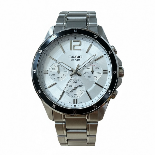 Orologio Uomo Casio Acciaio Multifunzione Quadrante Bianco MTP-1374D-7AVDF