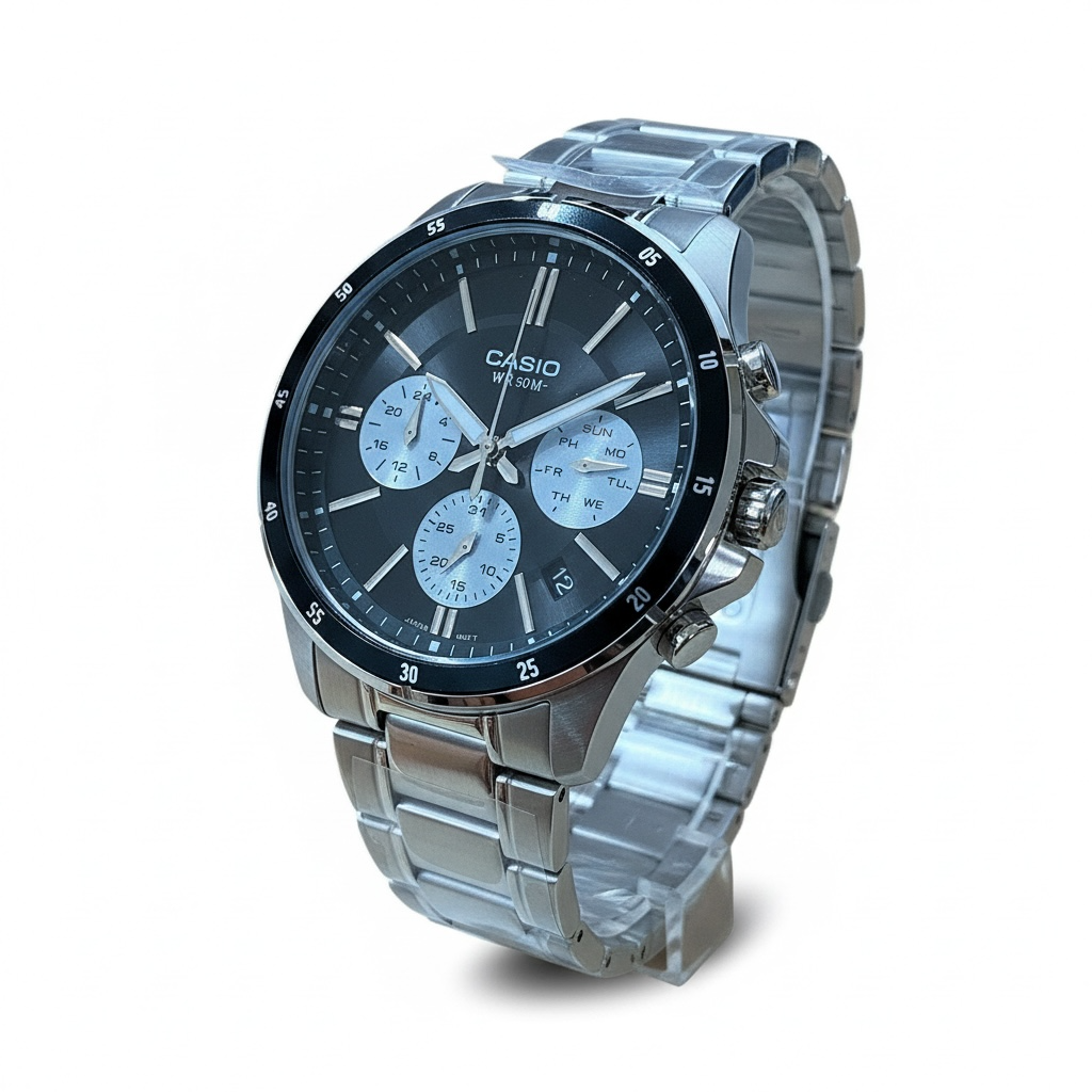 Orologio Uomo Casio Acciaio Multifunzione Quadrante Nero MTP-1374D-1A3VDF