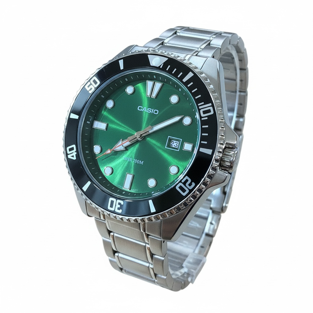 Orologio Uomo Casio Acciaio Quadrante Verde Diver MDV-107D-3A2VDF