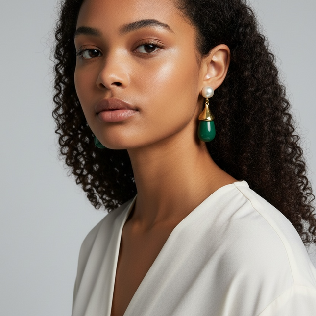 Orecchini Donna Shelly Acciaio Inox Resina Verde Pendenti