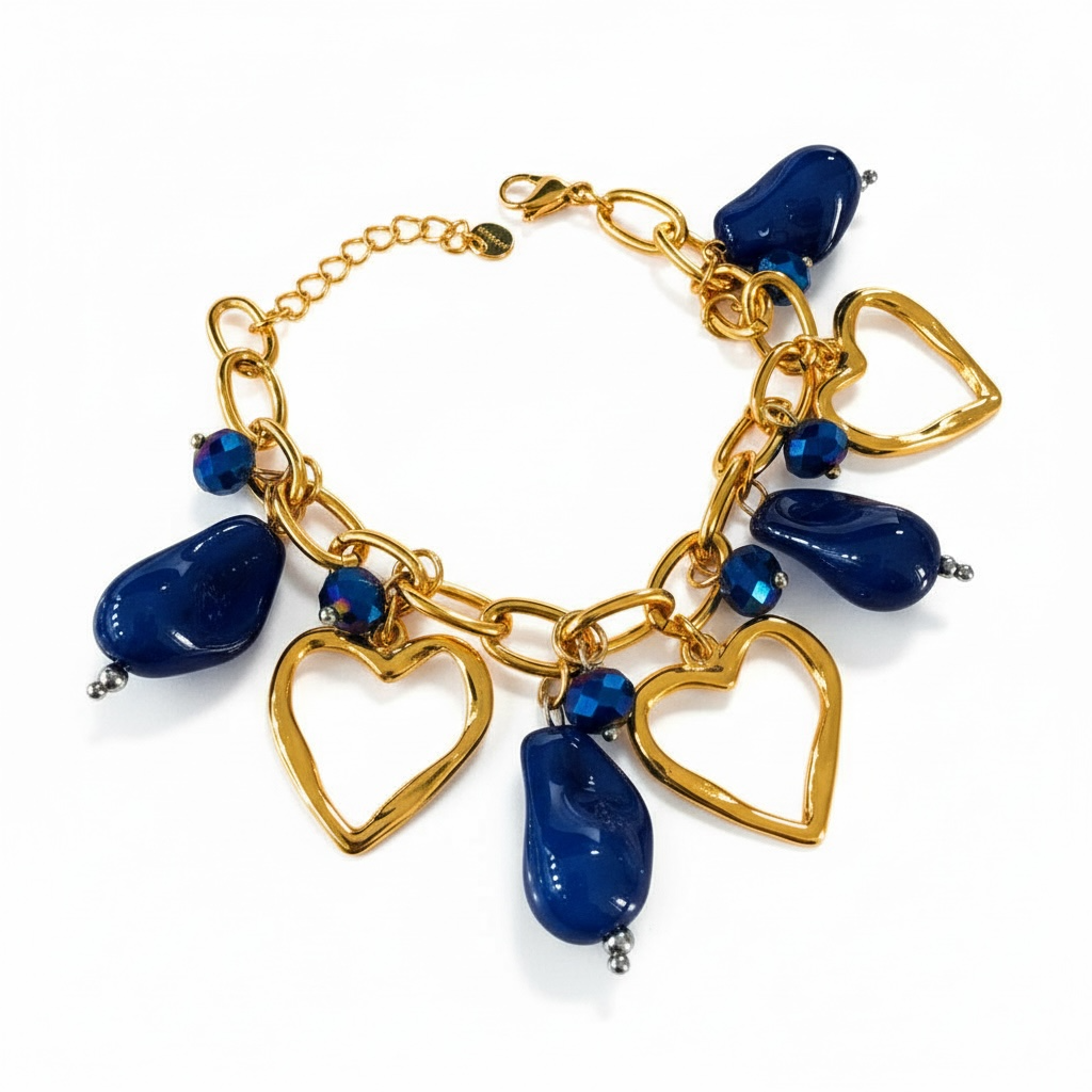 Set Collana Bracciale Donna Shelly Acciaio Resina Blu Coordinato