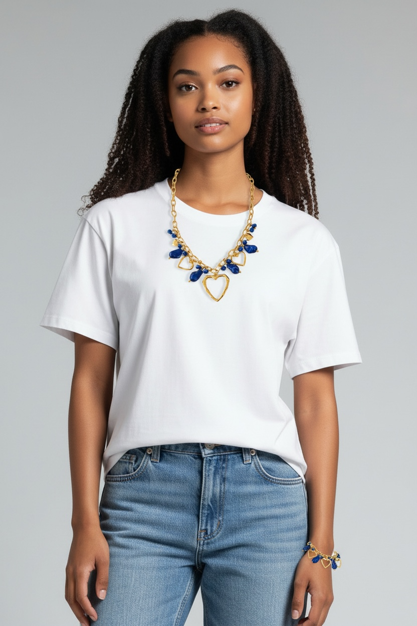 Set Collana Bracciale Donna Shelly Acciaio Resina Blu Coordinato