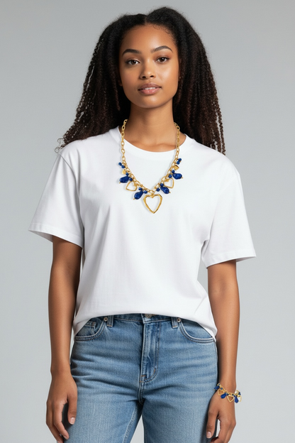 Set Collana Bracciale Donna Shelly Acciaio Resina Blu Coordinato