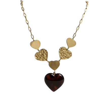 Collana Donna Shelly Acciaio Dorato Cuore Resina Tartaruga Idea Regalo