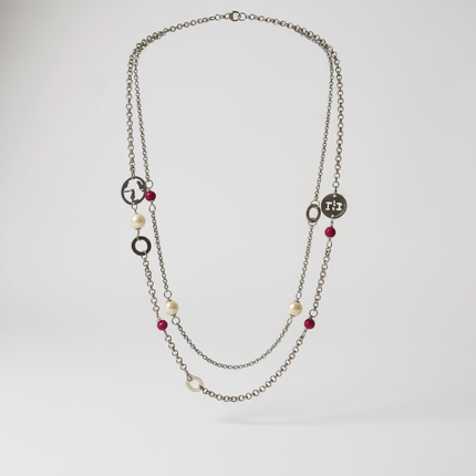 Collana RoccoBarocco acciaio doppio filo con elementi in resina lunga 60 cm