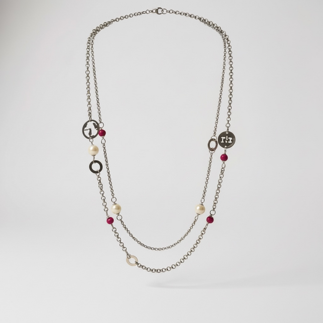 Collana RoccoBarocco acciaio doppio filo con elementi in resina lunga 60 cm