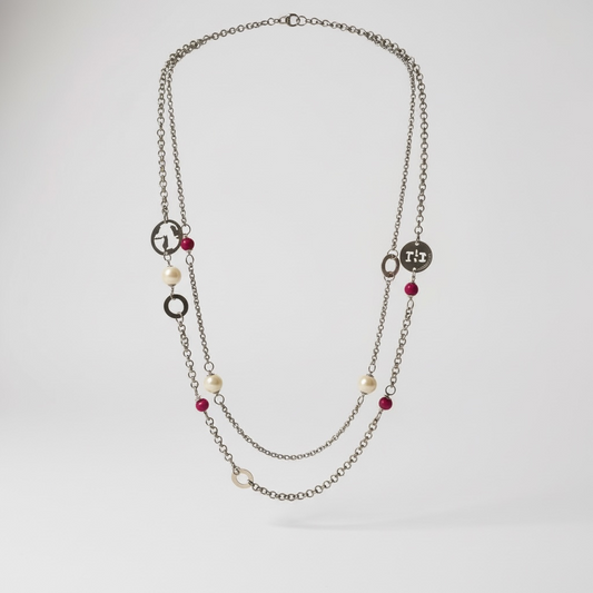 Collana RoccoBarocco acciaio doppio filo con elementi in resina lunga 60 cm