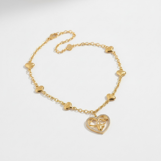 Collana Cuore Donna Acciaio Inox Zirconi Colore Oro o Argento