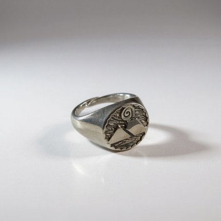 Anello uomo acciaio regolabile sigillo cuore sacro inciso stile vintage