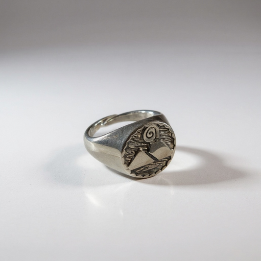 Anello uomo acciaio regolabile sigillo cuore sacro inciso stile vintage