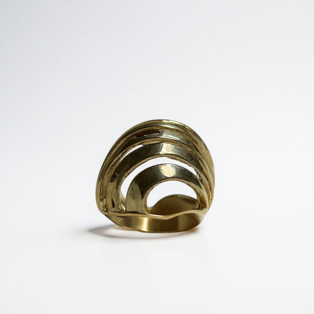 Anello donna acciaio misura 16 design architettonico finitura color oro