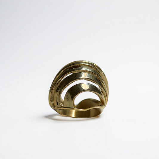 Anello donna acciaio misura 16 design architettonico finitura color oro