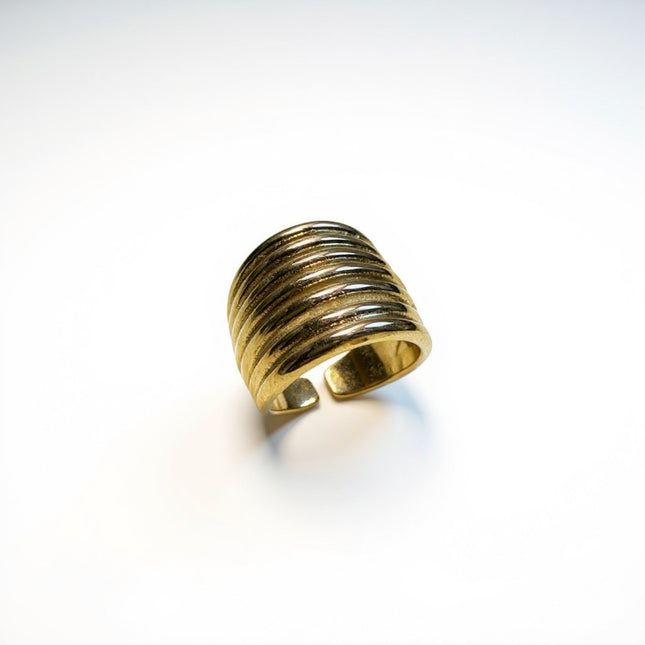 Anello donna acciaio misura 15 design a fasce finitura color oro