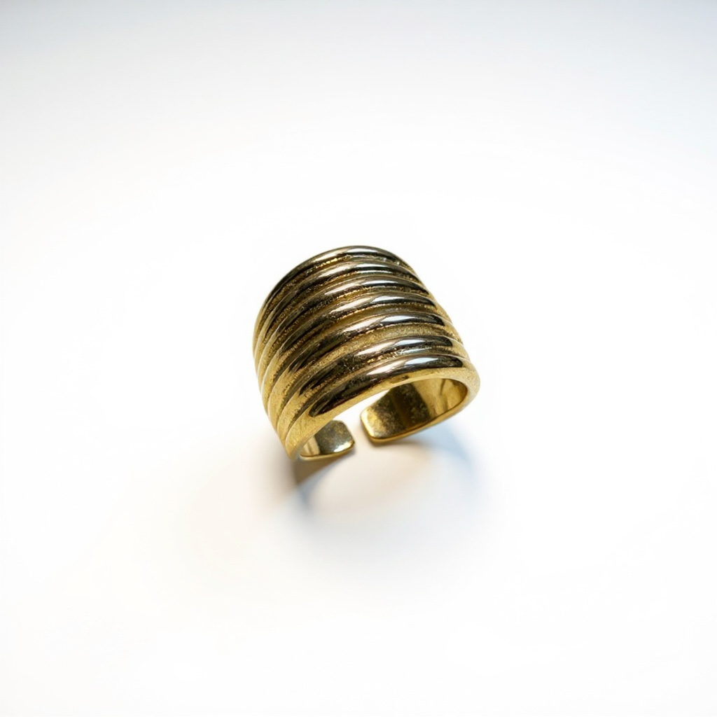 Anello donna acciaio misura 15 design a fasce finitura color oro