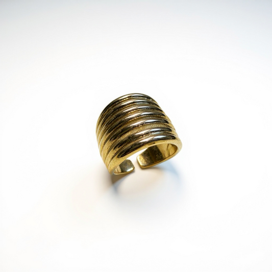 Anello donna acciaio misura 15 design a fasce finitura color oro