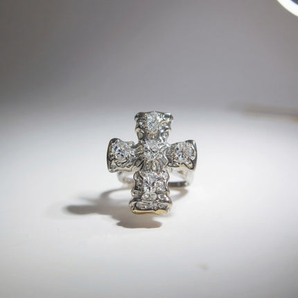 Anello donna acciaio misura 15 croce con cristalli design simbolico