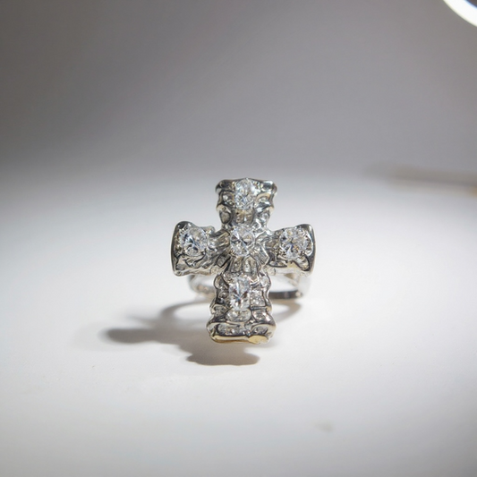 Anello donna acciaio misura 15 croce con cristalli design simbolico