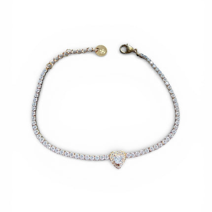 Bracciale Tennis Donna Acciaio Oro Zirconi Bianchi Regolabile