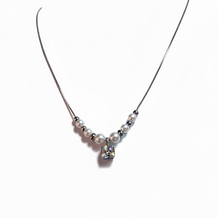 Collana Donna Perle Sintetiche Ciondolo Cristallo Catena Acciaio