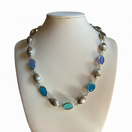 Collana Girocollo Donna Shelly Acciaio Strass Colorati 45cm Blu Rosa Verde